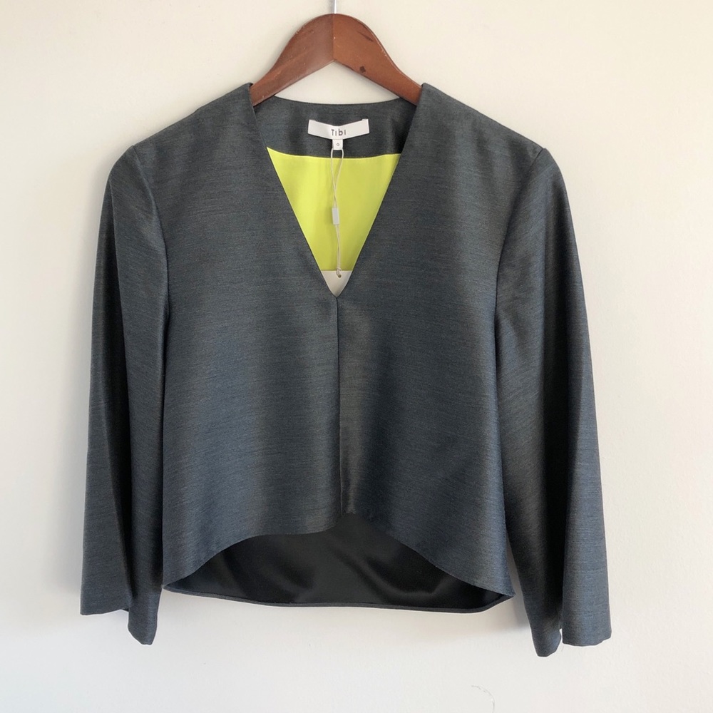 NWT Tibi Gray Viscose Drape Bell Sleeve Crop Top 0